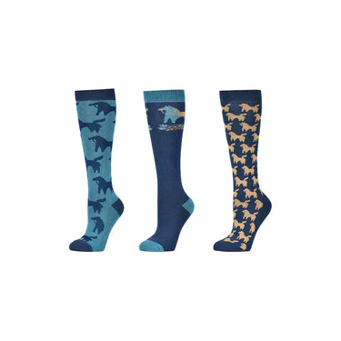 Dublin Adults 3 Pack Socks - Navy Nordic Ponies