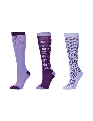 Dublin Adults 3 Pack Socks - Purple Cowgirl