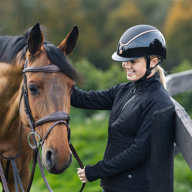 Buy Charles Owen EQX Kylo Black Gloss & Rose Gold Sparkly Adjustable Riding Hat | Online for Equine