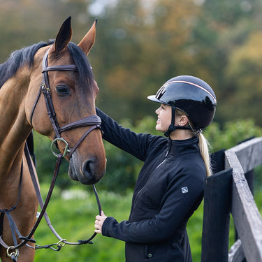 Buy Charles Owen EQX Kylo Black Gloss & Rose Gold Sparkly Adjustable Riding Hat | Online for Equine