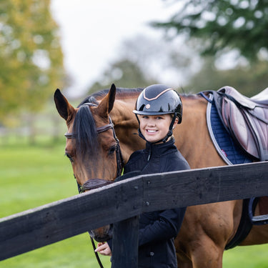 Buy Charles Owen EQX Kylo Black Gloss & Rose Gold Sparkly Adjustable Riding Hat | Online for Equine