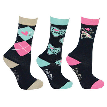 I Love My Pony Collection Socks by Little Rider (Pack of 3)-One Size (8-12)-Navy/Pink/Teal/Cream