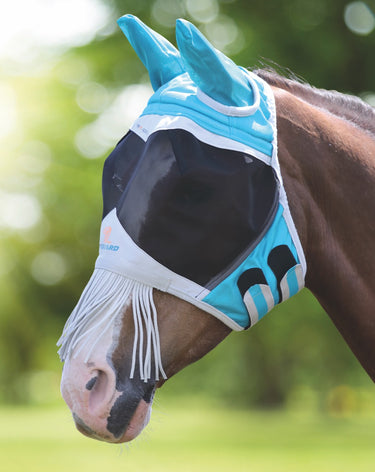 Buy Shires Teal Fine Mesh Fly Mask with Ears & Nose Fringe| Online for Equine