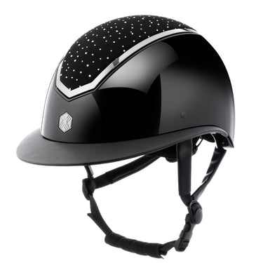 Charles Owen EQX Kylo Black Gloss & Chrome Crystal Wide Peak Adjustable Riding Hat