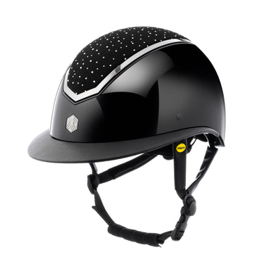 Charles Owen EQX Kylo Black Gloss & Chrome Crystal Wide Peak MIPS Adjustable Riding Hat