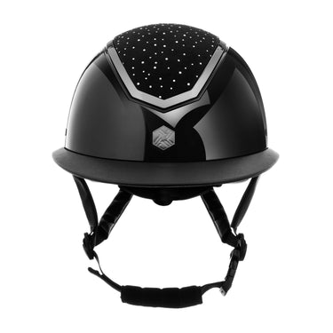 Charles Owen EQX Kylo Black Gloss & Chrome Crystal Wide Peak MIPS Adjustable Riding Hat