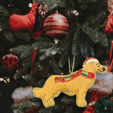 Buy the Equetech Golden Retriever Beaded Embroidered Christmas Tree Decoration | Online for Equine