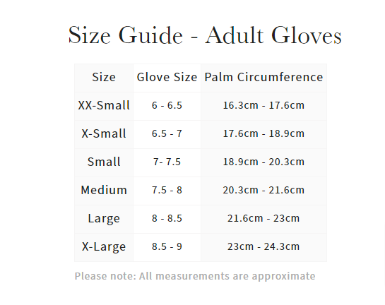 Buy LeMieux Black Close Contact Glove Size Guide | Online for Equine