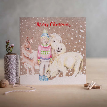 Deckled Edge "Merry Christmas" Horse Christmas Card