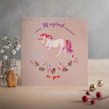 Deckled Edge "Believe in Santa & Unicorns" Horse Christmas Card