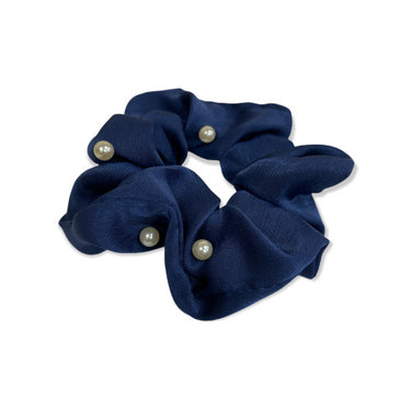 Equetech Navy Satin Pearl Hair Scrunchie