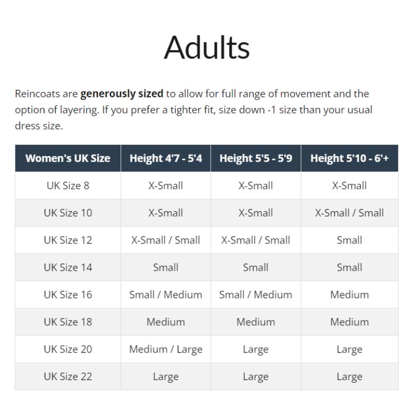 Size Guide Reincoat Lite Waterproof Dry Robe | Online for Equine